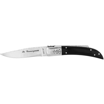 Navaja Camarguais Nº12 Tridente forjado y cincelado 20060C con hoja de acero 12C27 de 10.5 cm y empuñadura de Cuerno de toro de 11.5 cm