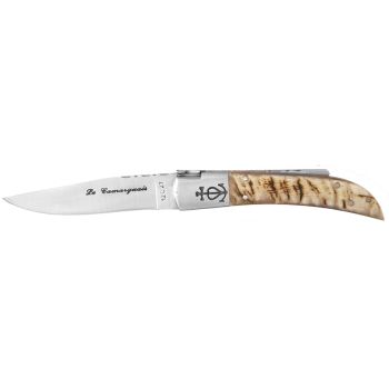 Navaja Camarguais Nº12 Tridente forjado 20074 con hoja de acero 12C27 de 10.5 cm y empuñadura de Cuerno de carnero de 11.5 cm