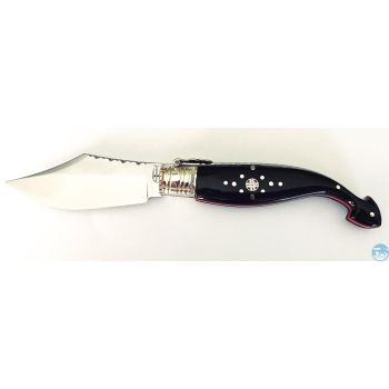 Navaja José Antonio Herreros Colacuerno con hoja de acero 440C de 8 cm y empuñadura de cuerno de búfalo con separadores rojos de 10