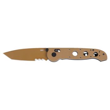 Navaja Crkt M16-X CROSSBAR LOCK DESERT TAN M16-14XD VEFF SERRATIONS con hoja de acero D2 de 10,1 cm y empuñadura de GFN de 13,6 cm