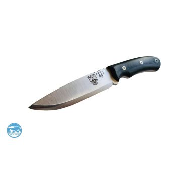 Cuchillo Don Filo Leño fabricado por Cudeman con hoja de acero ACX-380 de 13,3 cm y empuñadura de micarta canvas negra con separadores rojos de 11,5 cm
