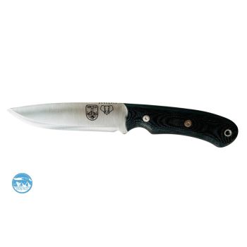 Cuchillo Don Filo Leño fabricado por Cudeman con hoja de acero ACX-380 de 13,3 cm y empuñadura de micarta canvas negra con separadores rojos de 11,5 cm