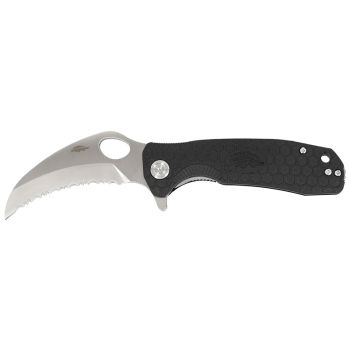 Navaja Honey Badger Medium Claw Negro Serrated 1131 con hoja de acero 8Cr13MoV de 7.6 cm y empuñadura de FRN de 10.2 cm