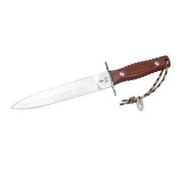 Cuchillo Muela DG-21C con hoja de acero molibdeno vanadio de 21 cm y empuñadura de micarta marrón con rebajes.