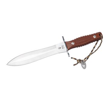 Cuchillo Muela DG-21R con hoja de acero molibdeno vanadio de 21 cm y empuñadura de micarta marrón con rebajes.