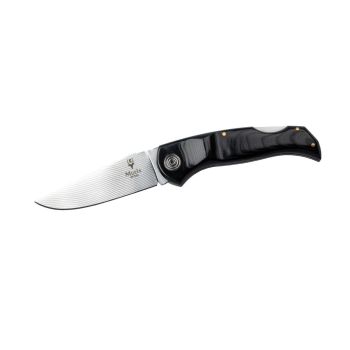 Navaja Muela NAVALIA-10M.DX con hoja de acero Damasco inoxidable Damax™ de 10 cm y empuñadura de micarta negra 3D de 11 cm.
