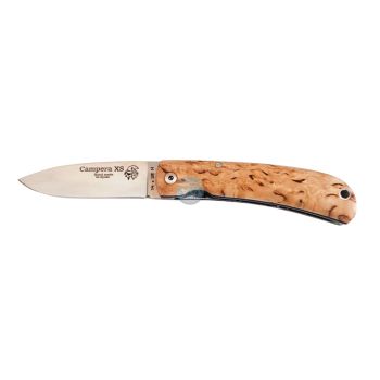 Navaja J&V CAMPERA XS con hoja de acero Sandvik 14c28N de 7 cm y empuñadura de abedul rizado de 8,7 cm