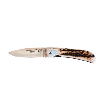 Navaja J&V CAMPERA XS con hoja de acero Sandvik 14c28N de 7 cm y empuñadura de ciervo de 8,7 cm