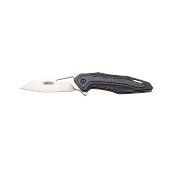 Navaja deportiva JKR PRO 10.010 con hoja de acero D2 de 8 cm y empuñadura de Fibra de carbono y G-10 de 11,3 cm.
