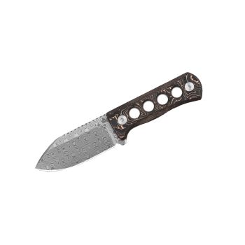 Cuchillo QSP CANARY DAMASCUS CARBON FIBER QS141-F Copper Foil con hoja de acero damasco laminado de 6,3 cm y empuñadura de fibra de carbono de 7 cm