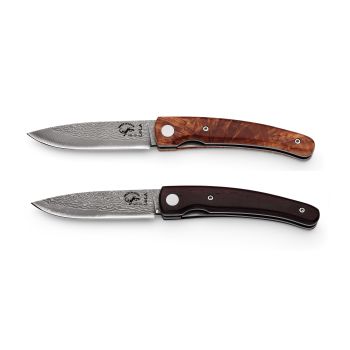 Navaja Salamandra LOLA Novedad exclusiva para el año 2026con hoja de acero VG-10 67 capas de 7,8 cm y empuñadura de palo violeta o abedul estabilizado de 9,6 cm