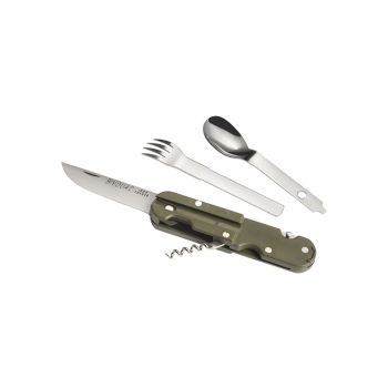 Navaja con cubiertos TB OUTDOOR Bivouac Vivac Kaki con hoja de acero X46Cr13 de 9.0 cm y empuñadura de ABS de 14.0 cm