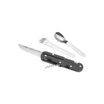 Navaja con cubiertos TB OUTDOOR Bivouac Vivac Negro con hoja de acero X46Cr13 de 9.0 cm y empuñadura de ABS de 14.0 cm
