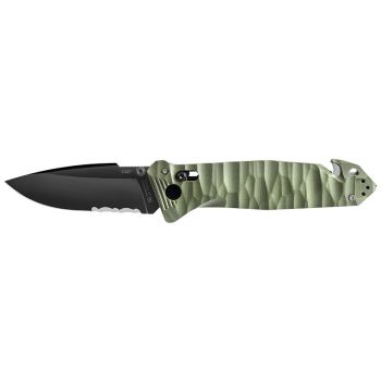 Navaja TB OUTDOOR CAC Mixto texturizado - 4 funciones - Kaki con hoja de acero Nitrox de 8.5 cm y empuñadura de PA6 texturizado de 15.3 cm