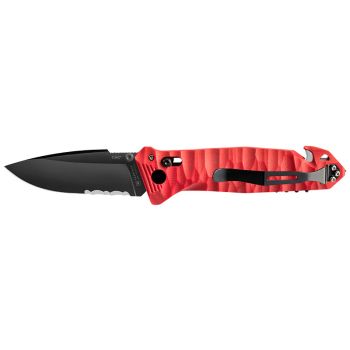 Navaja TB OUTDOOR CAC Mixto texturizado - 4 funciones - Rojo con hoja de acero Nitrox de 8.5 cm y empuñadura de PA6 texturizado de 15.3 cm