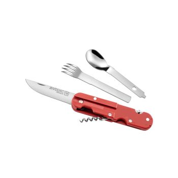 Navaja con cubiertos TB OUTDOOR Bivouac Vivac Rojo con hoja de acero Acero inoxidable de 9.0 cm y empuñadura de ABS de 14.0 cm