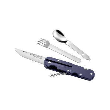 Navaja con cubiertos TB OUTDOOR Bivouac Vivac Azul con hoja de acero Acero inoxidable de 9.0 cm y empuñadura de ABS de 14.0 cm