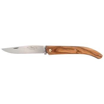 Navaja TMC Complice, madera de olivo con hoja de acero 12C27 de 12.0 cm y empuñadura de Madera de olivo de 10.0 cm