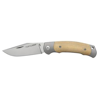 Navaja Viper Twin CN V6002CN con hoja de acero Bohler M390 Microclean de 7,7 cm y empuñadura de Titanio con micarta canvas natural de 9,9 cm