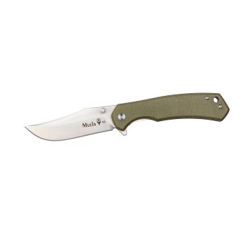 Navaja Muela VIBORA-10M con hoja de acero D2 de 7.6 cm y empuñadura de micarta canvas verde.