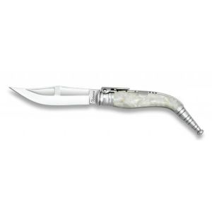 Navaja Bandolera Nº0 con hoja de acero 3Cr13Mov de 9.00 cm y empuñadura de Imitacion Nacar/Blanco de 11.00 cm