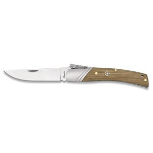 Navaja con hoja de acero 3CR13MOV de 9.00 cm y empuñadura de Madera Cebra / Decorada de 11.50 cm