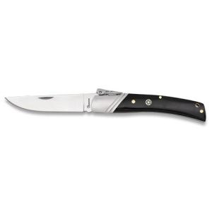 Navaja con hoja de acero 3CR13MOV de 9.00 cm y empuñadura de estamina / Negra Decorada de 11.50 cm