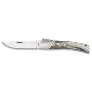 Navaja con hoja de acero 3CR13MOV de 9.00 cm y empuñadura de Asta Decorada de 11.50 cm