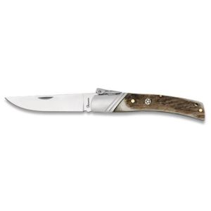 Navaja con hoja de acero 3CR13MOV de 9.00 cm y empuñadura de Asta de Ciervo Decorada de 11.50 cm