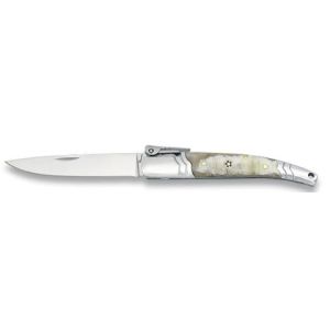 Navaja con hoja de acero 3CR13MOV de 8.00 cm y empuñadura de Asta Decorada de 10.20 cm