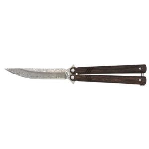 Navaja con hoja de acero Damasco de 10.00 cm y empuñadura de Madera de 11.80 cm