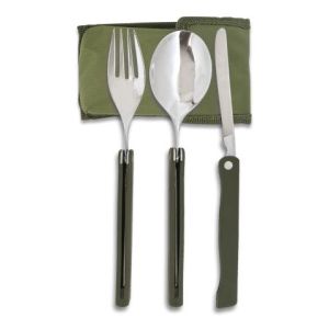 Albainox 11001 Set Camping ALBAINOX 3 pz. Tenedor, Cuchara y Cuchillo plegables con funda Ref. 11001