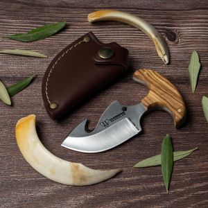 Cuchillo Cudeman Desollador 139-L BEAR CLAW con hoja de acero 440 de 8 cm y empuñadura de madera de olivo funda de cuero