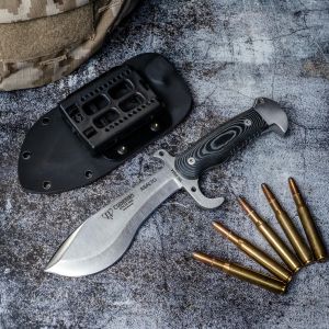 Cuchillo Cudeman 140-M-K ASALTO con hoja de acero inoxidable MoVa 1.4116 de 14,5 cm y empuñadura de micarta negra de 12 cm con funda de kydex