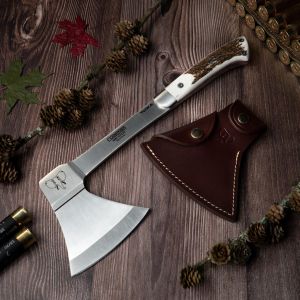 Hacha Tonka 166-C acero Böhler N-695 longitud total de 37 cm, empuñadura de asta de ciervo de 12 cm