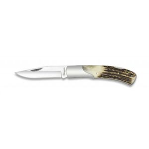 Navaja con hoja de acero 3CR13MOV de 7.60 cm y empuñadura de Asta de Ciervo de 10.30 cm