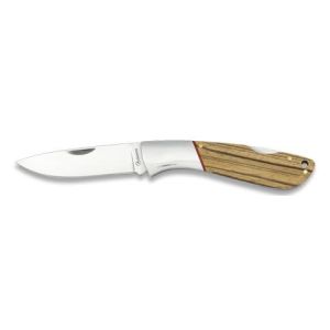 Navaja con hoja de acero 3Cr13Mov de 7.80 cm y empuñadura de Madera Zebra de 10.50 cm