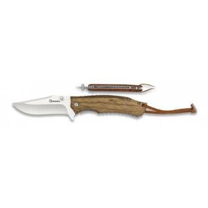 Navaja con hoja de acero 3Cr13Mov de 7.90 cm y empuñadura de Madera Zebra de 10.60 cm
