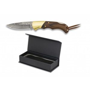 Navaja Damasco con hoja de acero Damasco 73 capas de 6.00 cm y empuñadura de estamina/Marron de 8.60 cm