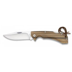 Navaja con hoja de acero Acero Inox 420 de 8.70 cm y empuñadura de Zebra superpuestas con corte CNC de 11.20 cm