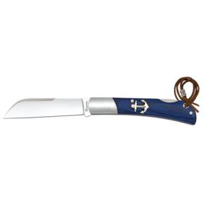 Navaja Marinera con hoja de acero 3Cr13MoV de 8.00 cm y empuñadura de estamina Azul de 10.00 cm