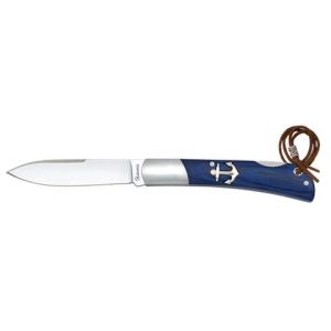 Navaja Marinera con hoja de acero 3Cr13MoV de 8.00 cm y empuñadura de estamina Azul de 10.00 cm