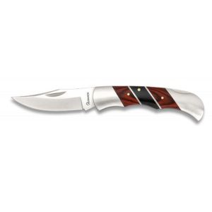 Navaja con hoja de acero 3Cr13Mov de 7.80 cm y empuñadura de estamina y Acero/Rojo. Negro y Acero de 10.00 cm