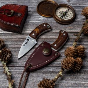 Cuchillo Cudeman de 200-JM Juma Marrón cuello YODA 200-JM hoja de acero Böhler N-695 y empuñadura de juma serpiente marrón con separador blanco de 5,8 cm