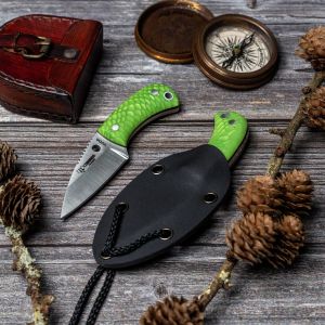 Cuchillo Cudeman de 200-JV-K Juma Verde Kydex cuello YODA 200-JV-K hoja de acero Böhler N-695 y empuñadura de juma serpiente verde con separador negro de 5,8 cm, funda de Kydex