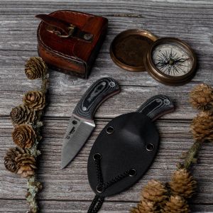  Cuchillo Cudeman de cuello YODA 200-M-K KYDEX hoja de acero Böhler N-695 y empuñadura de micarta negra con separadores rojos de 5,8 cm