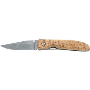 Navaja italiana FOX VOYAGER 2499DA con hoja de acero damasco real de 7,5 cm y empuñadura de abedul rizado de 11,5 cm