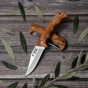 Navaja Cudeman 333-L hoja de acero MoVa 1.4116 de 8 cm y empuñadura de madera de olivo satinado de 10,5 cm