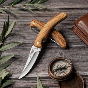 Navaja Cudeman 374-L Cazorla hoja de acero Sandvick 12c27 de 19 cm y empuñadura de madera de olivo de 10,5 cm
