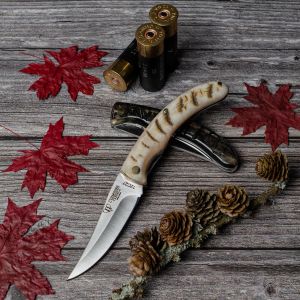 Navaja Cudeman 374-M Cazorla hoja de acero Sandvick 12c27 de 19 cm y empuñadura de cuerno de muflón de 10,5 cm